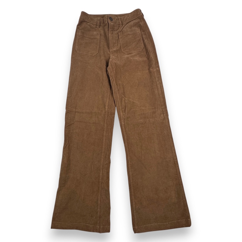 Faherty Wide Leg Corduroy Pants WBF2233-ORW High Rise Brown Womens 24